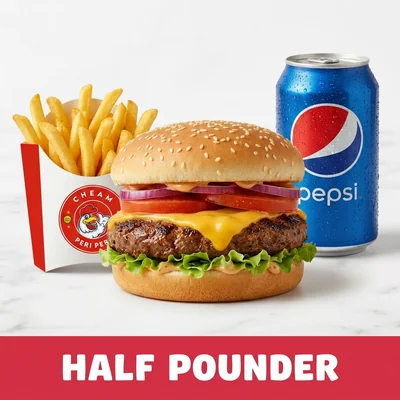 Juicy Half Pounder Burger at Cheam Peri Peri